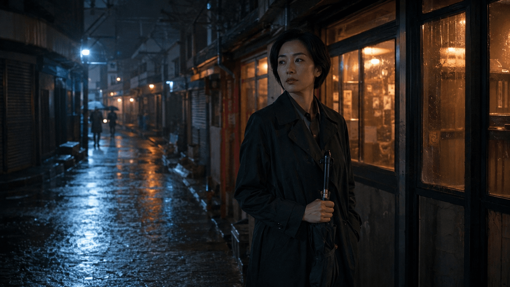 画布中的雨夜角色参考示意